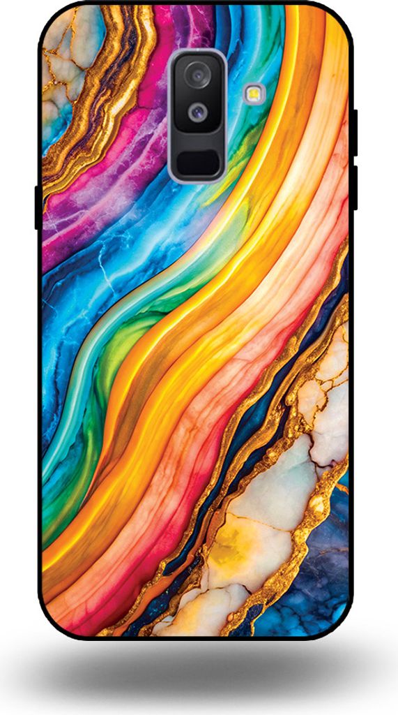 Smartphonica Telefon Fall geeignet für Samsung Galaxy A6 Plus 2018 mit Regenbogen Gold Marmor Print - TPU Backcover Fall Regenbogen Gold Marmor De...