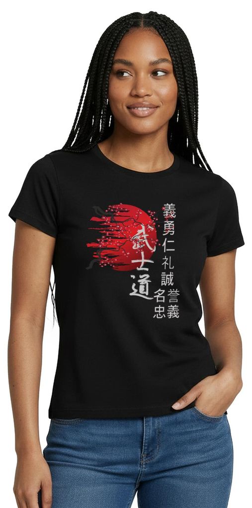 Spreadshirt Japanische Kirschblüten Mit Kanji Frauen T-Shirt, XL, Schwarz