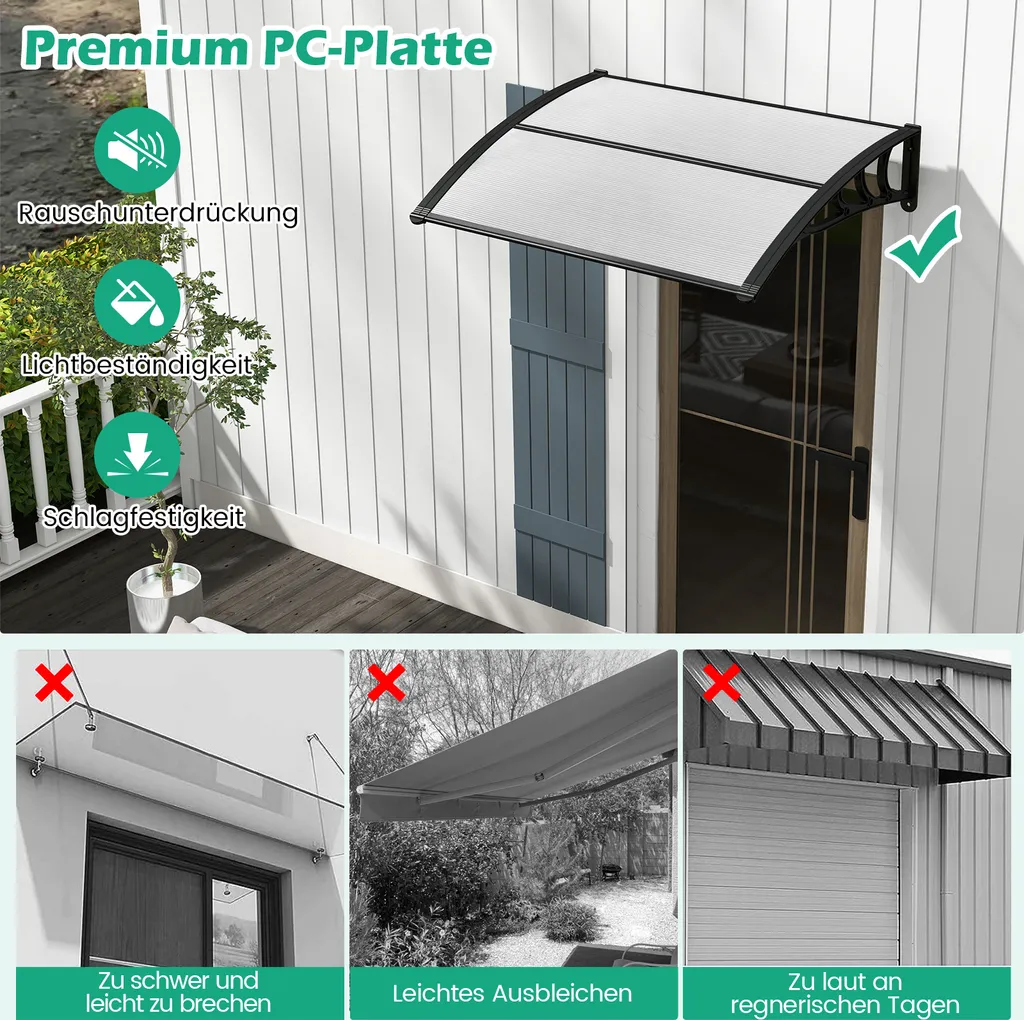 Pensilina COSTWAY per porta d'ingresso 122 x 99 cm, pensilina in alluminio e policarbonato, pensilina ad arco trasparente, pensilina per porta d'ingresso, pensilina per porta d'ingresso, pensilina per porta d'ingresso, pensilina per porta d'ingresso - 4