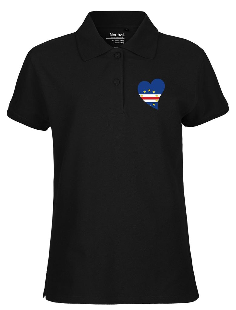 Huuraa Damen Polo Shirt Kap Verde Flagge Herz XS Black Bio Baumwolle Fairtrade Poloshirt Geschenkidee