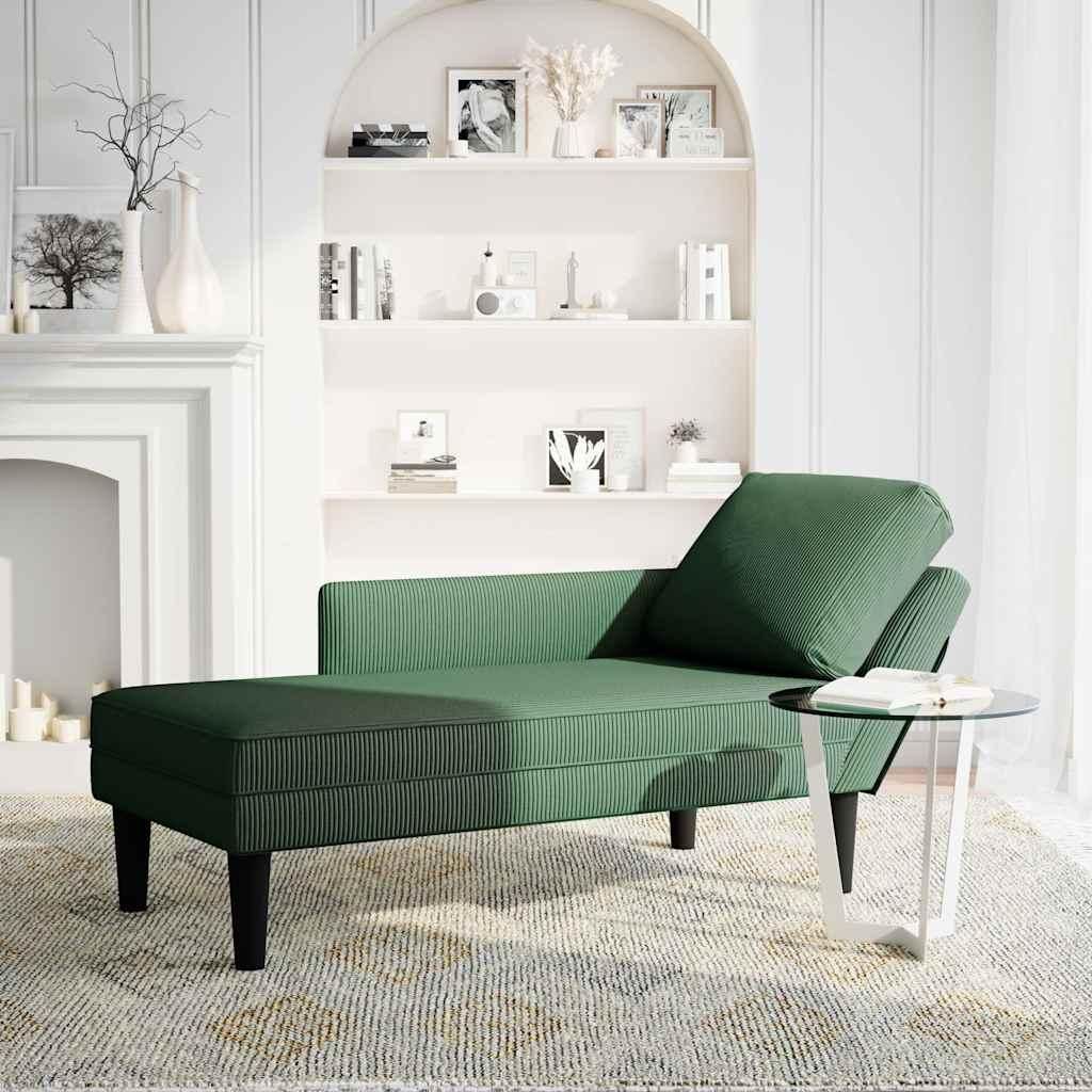 vidaXL Chaise longue avec coussin Vert foncé Tissu velours Image du produit 