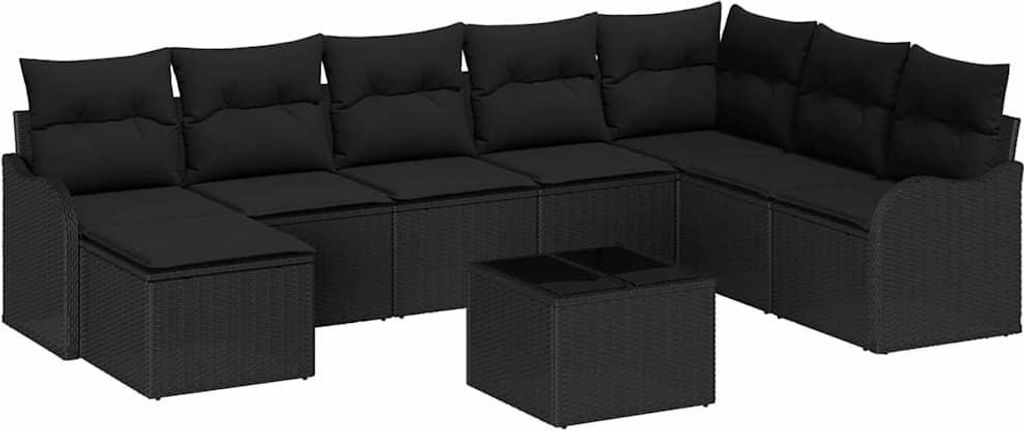 Gartensofa-set 9 pcs Schwarz Poly-Rattan