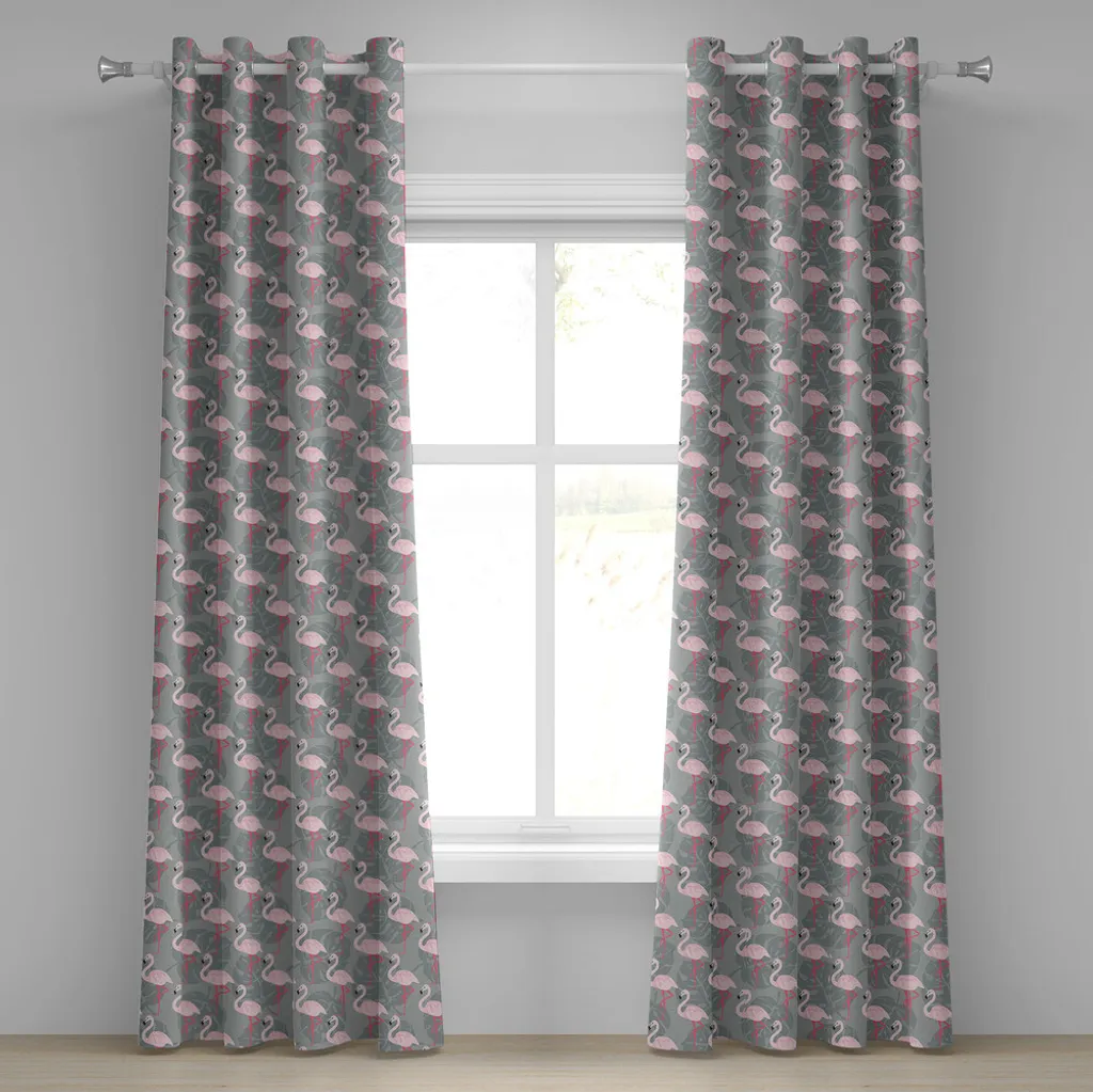 Rideau déco pour chambre et salon Flamingo Tropical Gris Rose 280x175