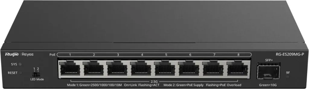 Switch Réseau pour Wi-Fi 6 et NAS : 8 Ports PoE Multi-Gigabit Reyee 10Gbps
