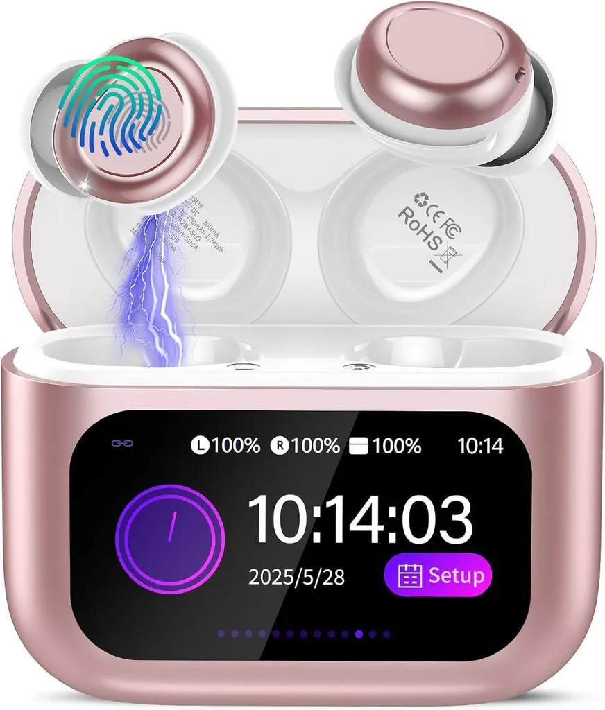 In-Ear-Kopfhörer mit Touchscreen, 48H Spielzeit Mini Kopfhörer mit HiFi Sound/5 EQ-Modi/ENC Noise Cancelling, Wireless Ohrhörer für Seitenschläfer