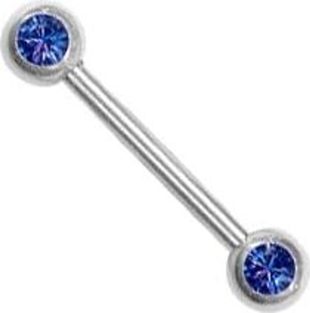 Brustwarzen Brust Hantel Piercing Edelstahl 2 Kristall Steine Farbe Blau JRB2S - 16.0 Millimeter