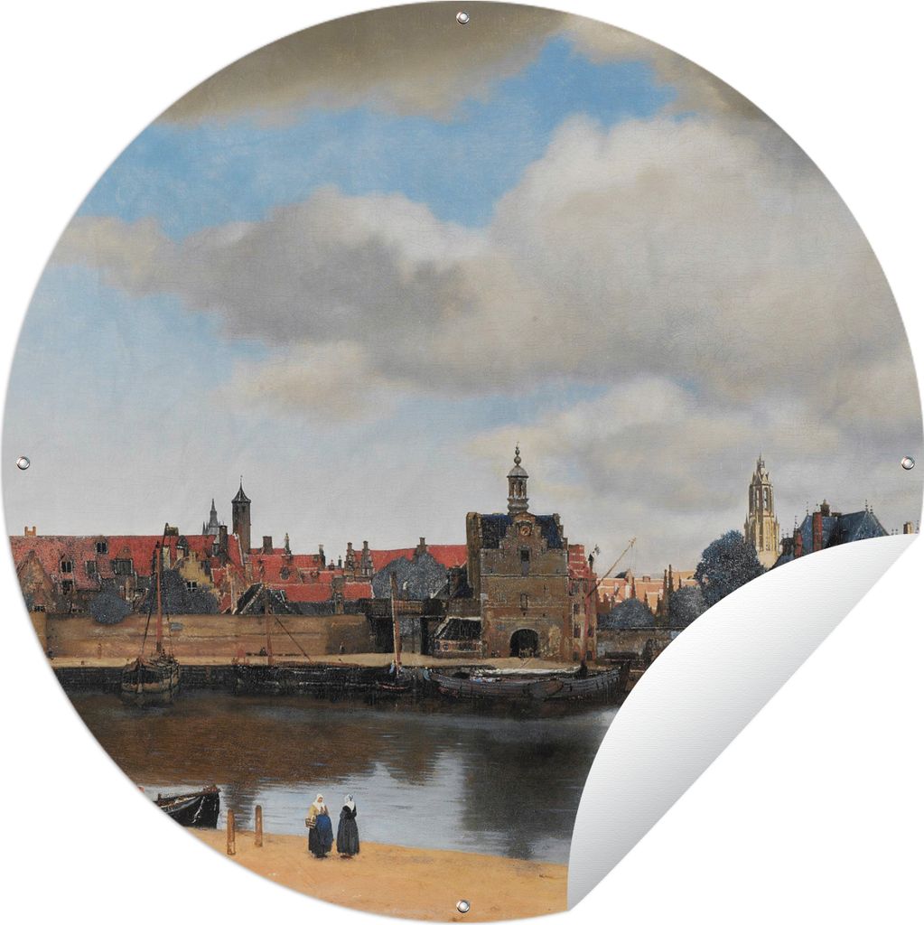 MuchoWow Gartenposter Outdoor-Poster Rund Vermeer - Stadt - Alte Meister - Kunst Ø 60 cm Gartendeko Rundes Poster draußen