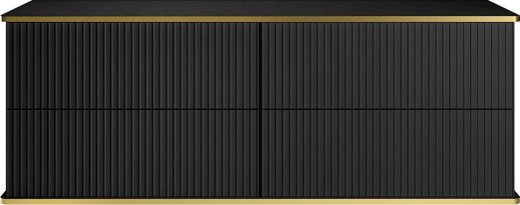 Hängender Waschbeckenunterschrank mit Rillenmuster und goldenem Rand – Schwarz – 150 cm – KELIZA