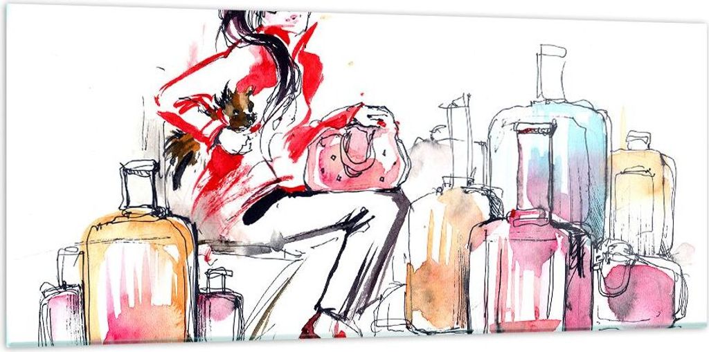 Bilder auf glas - Frau Taschen Reisen Tourismus - 120x50cm - Glasbilder - Wandbilder - Kunstdruck - zum Aufhängen bereit - Wanddekoration aus Glas...