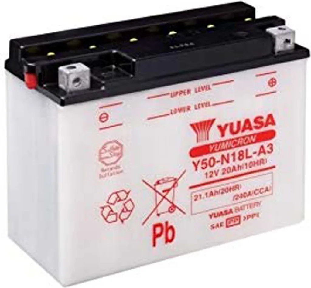 Batterie Moto 12V 20Ah YUASA Y50-N18L-A3 pour Démarrage Conventionnel