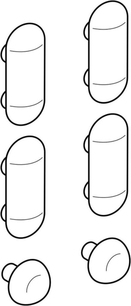 A collection of white line drawings of toilet seat buffers.