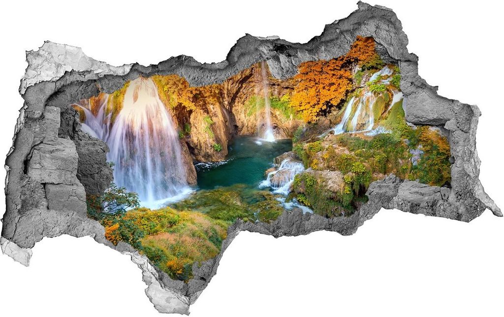 Selbstklebender Loch-3D-Aufkleber 95x73 cm Wasserfall im Herbst