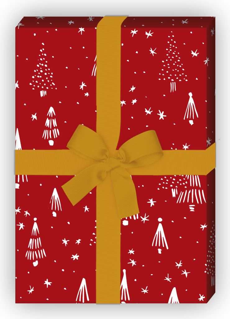 Retro Weihnachtspapier mit grafischem Weihnachtsbaum Wald, Produktbild 