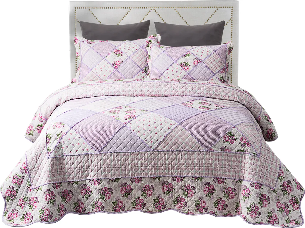 Parure de lit florale violette 3 pièces pour décoration de chambre double