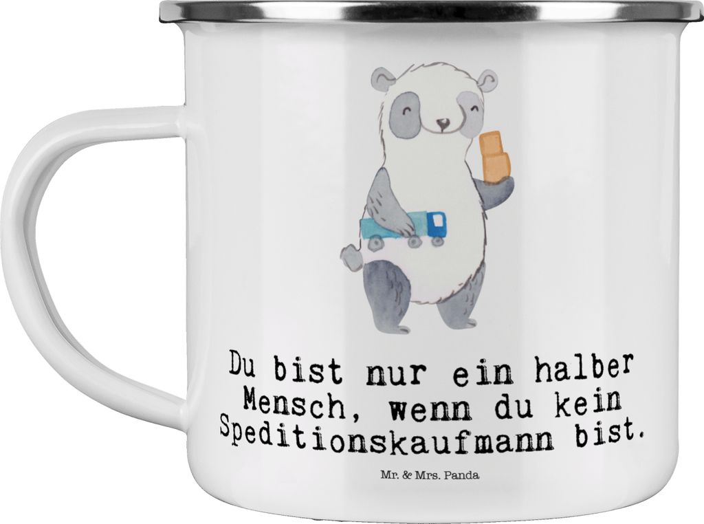 Mr. & Mrs. Panda Emaille Tasse Speditionskaufmann Herz - Weiß - Geschenk, Teetasse, Becher, Kaffeepott, Pott, Reisebecher