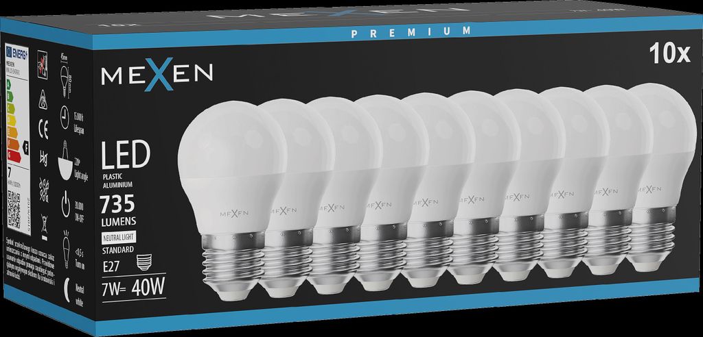 Mexen Nova 10x LED-Glühbirne E27, G45, 7W, Neutral - 4000K, 735 lm - L101-E27-0740-01x10