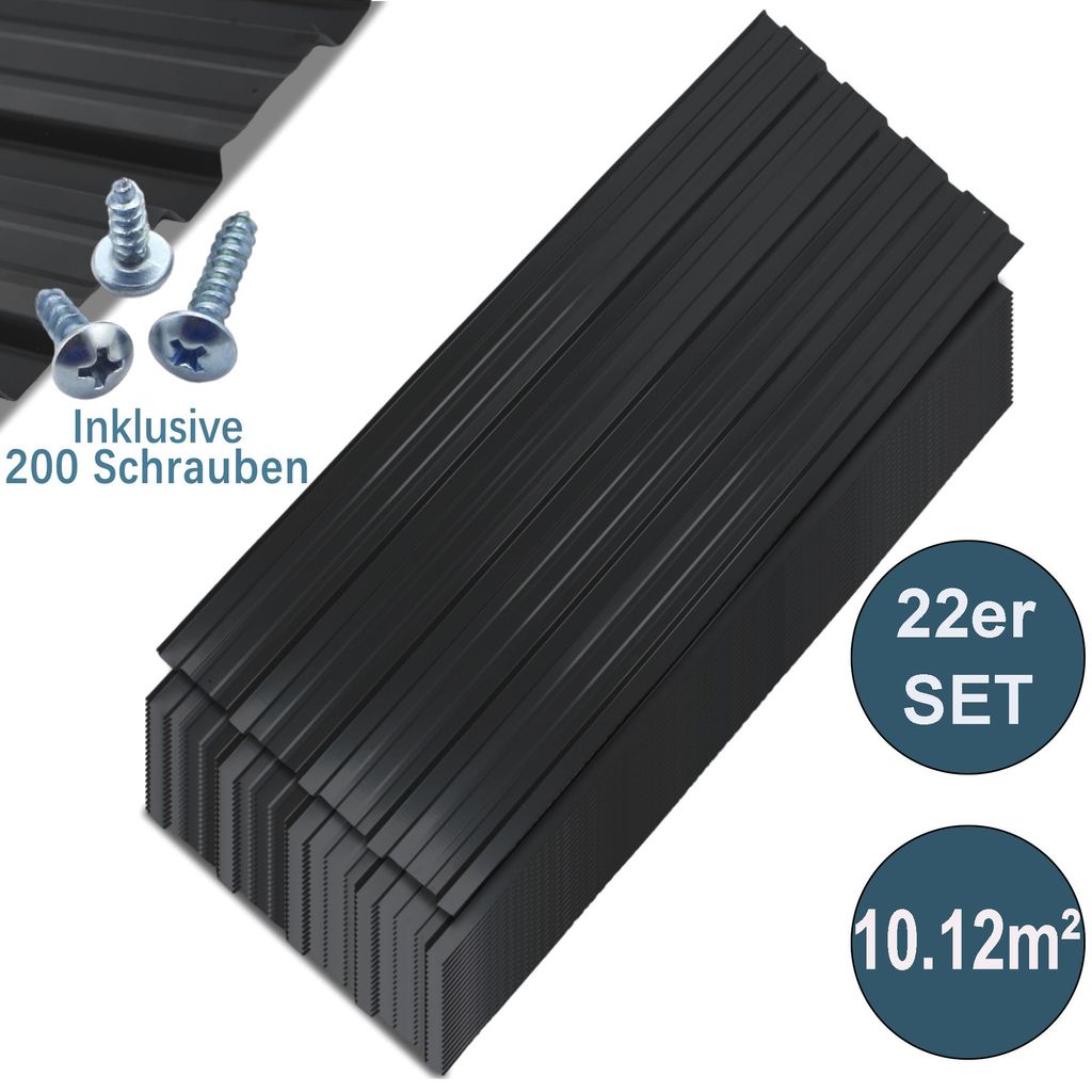 GIHAUVIA 22x Profilblech Trapezblech 108cm x 42.6cm = 10.12 m² Dachblech für Gerätehaus Carport Schwarz Verzinktes Dachplatten Wandblech Dachblech