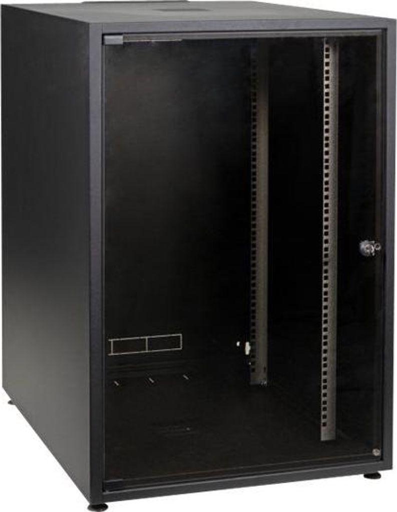 EFB 19Zoll Netzwerkschrank OFFICE SERIE 15HE 600X600 RAL9005 Schwarz IP20 komplett vormontiert und zerlegbar Glasfront 38KG Traglast