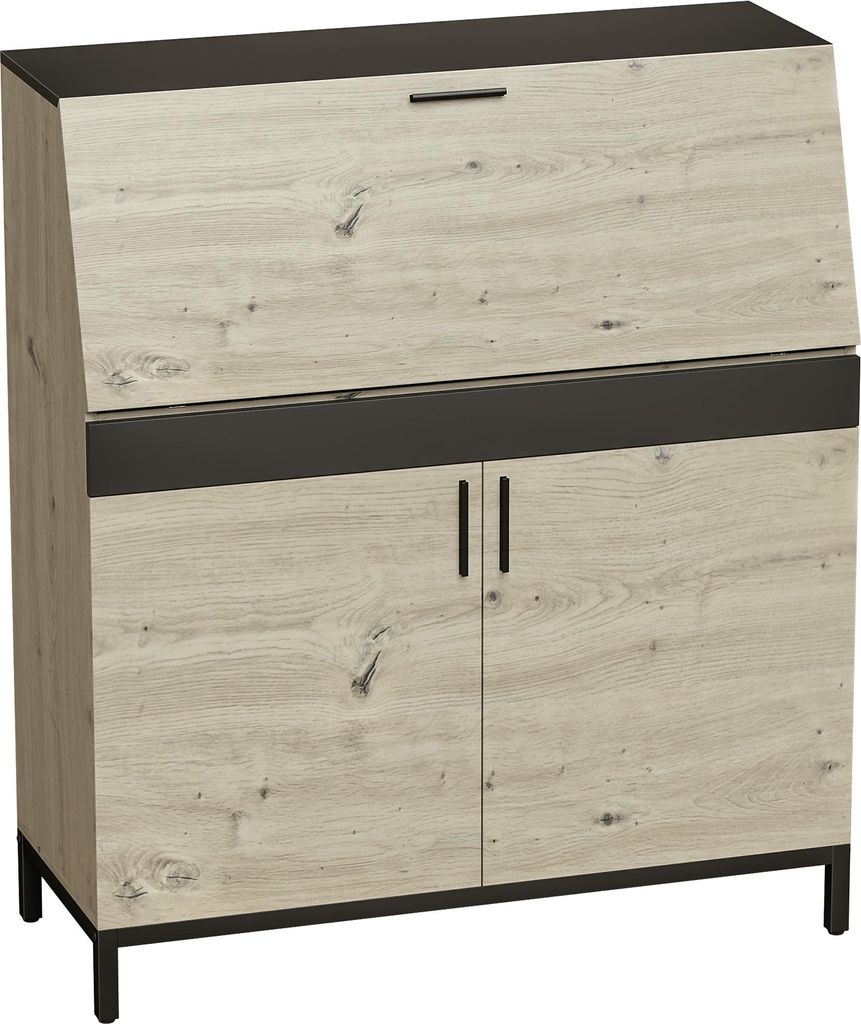 Industrieller Sekretär-Schreibtisch mit Regalen und Metallrahmen 100 cm Naturholz und Schwarz