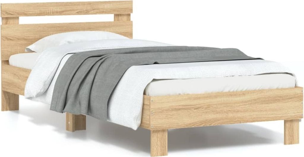 Maison Exclusive - Bettgestell mit Kopfteil und LED-Leuchten Sonoma-Eiche 90x200cm