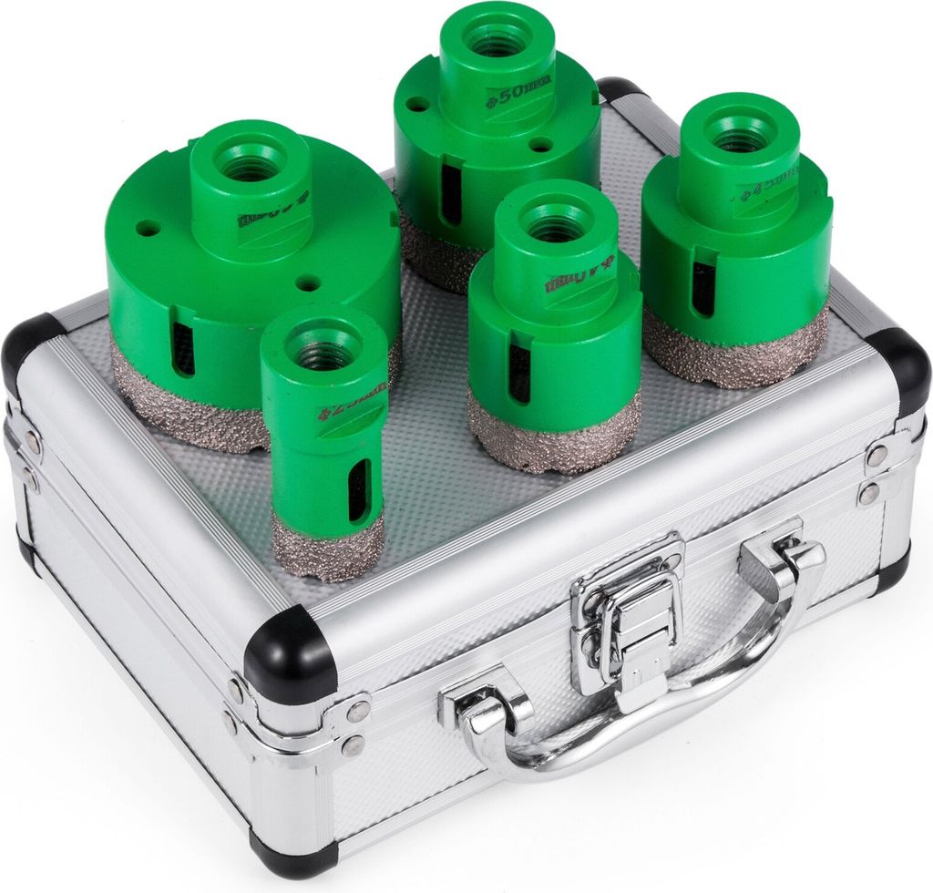 Lochsägensatz Diamant Lochsägen-Set Fliesenbohrer Lochsäge M14 Gewinde Diamantbohrer 60 mm Bohrerlänge Glasbohrer mit 5 Bohrern Werkzeugkasten