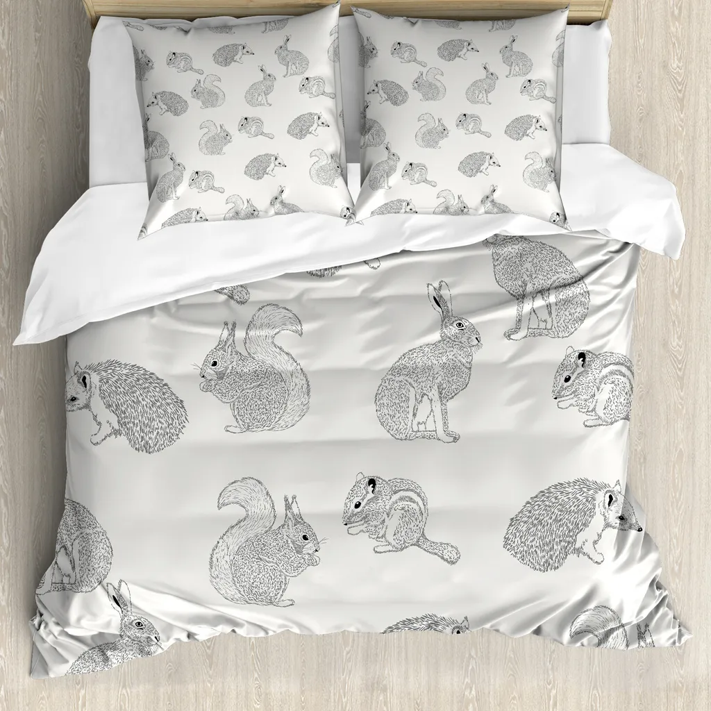 Copripiumino Antiacaro ABAKUHAUS 155x220: Uccelli e Fiori Grigio/Bianco