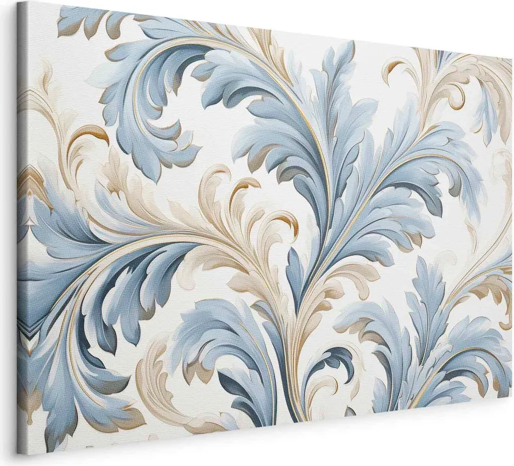 Quadro Barocco Moderno 120x80 cm Crema e Blu | Wall Art di Lusso