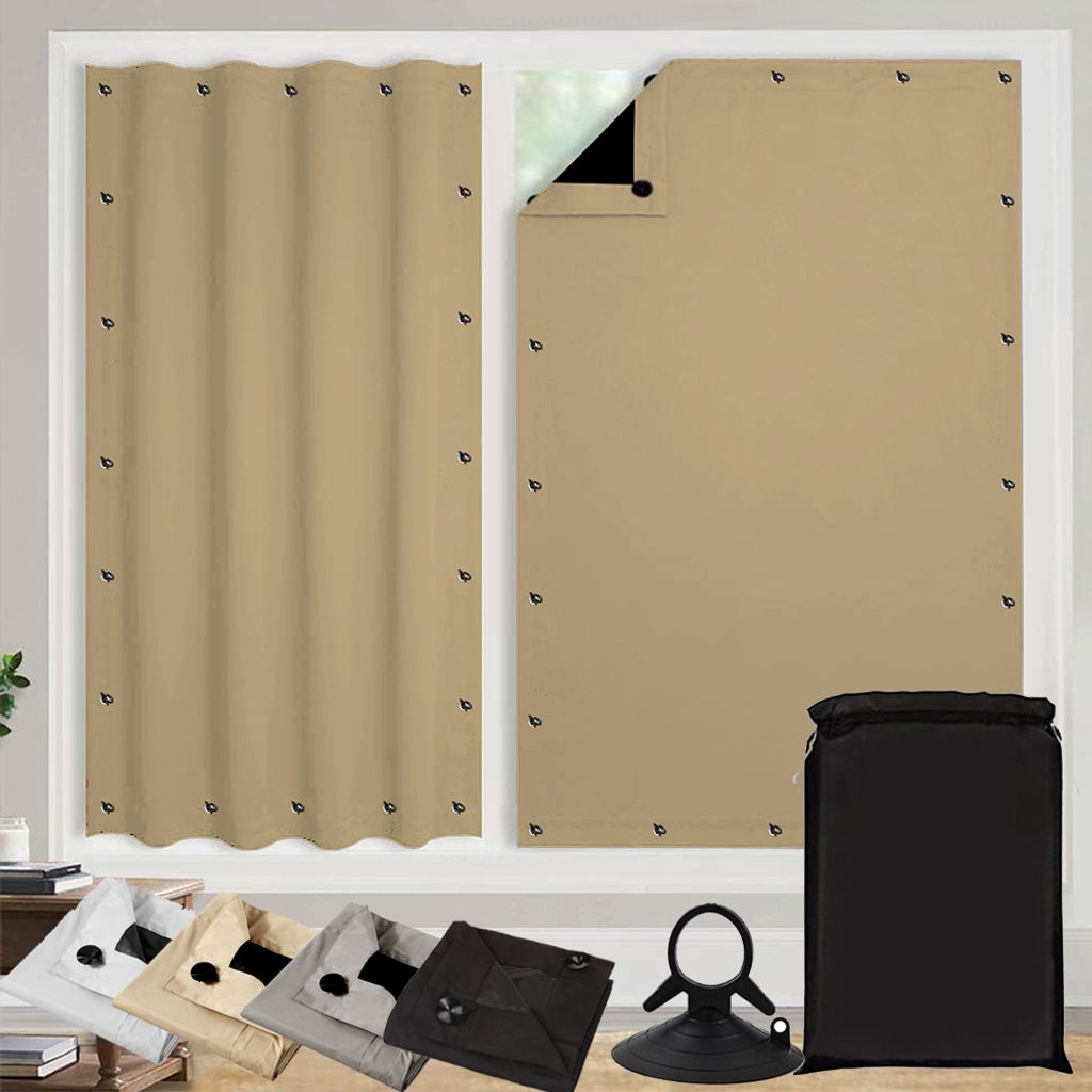 Tragbare Verdunkelungsvorhänge 100% Lichtundurchlässig Gardinen mit Saugnäpfen Temporäre Vorhang verstellbare Lampenschirme Fenster 130x200cm
