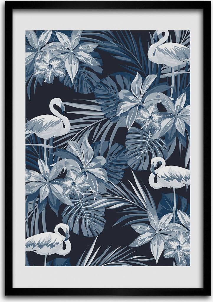 Bild - Bilderrahmen - Foto - 70 cm x 100 cm - MDF - Rahmen - Wandkunst - Blumen und Flamingos