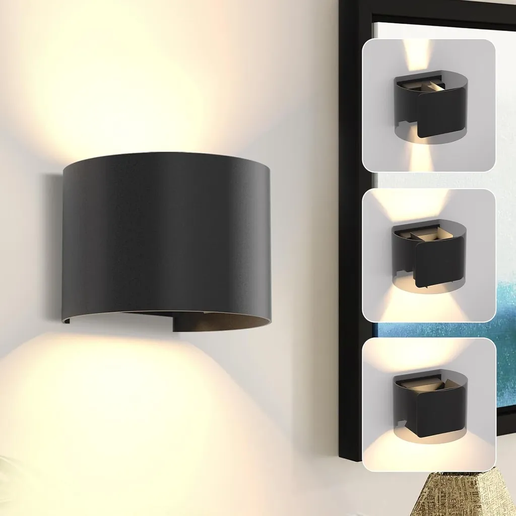 ZMH Led Wall Light Indoor & Outdoor Black Wall Lamp 04 Modern Up Down Warm White Corridor Lamp IP65 Waterproof Outdoor Wall Lamp 5W Adjustable Light Beam for Hallway Garden
