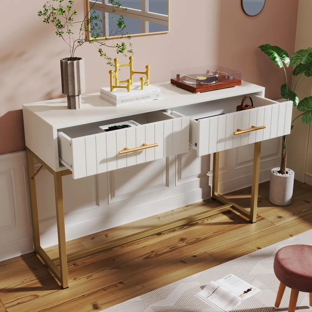 Bureau Coiffeuse pour Chambre 100x45cm - Rangement Maquillage Blanc - 9