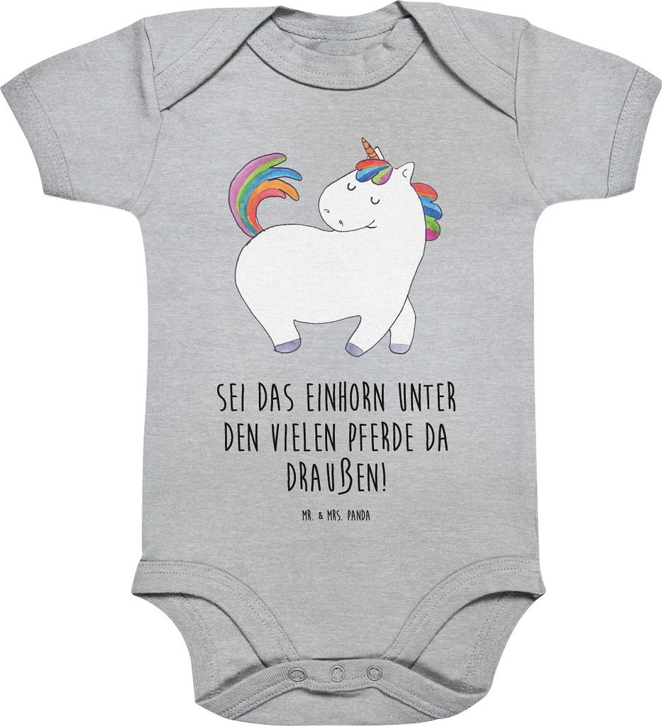 Mr. & Mrs. Panda Strampler Baby Einhorn Stolzieren 3. - 6. Monat - Heather Grey - Geschenk, babykleidung body, Reiten, Unicorn, Kurzarmbody, Babybo...