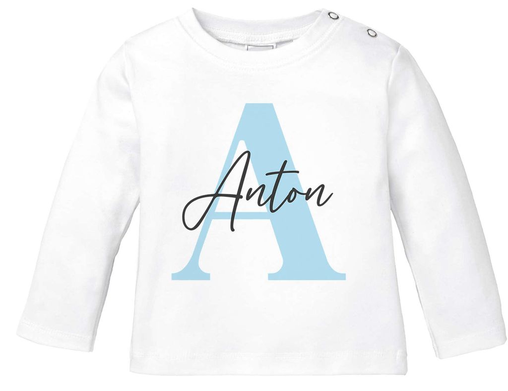 Baby-Shirt Langarm personalisiert Name Buchstabe Initiale Pastellfarben Namen Wunschname Junge/Mädchen Baumwolle SpecialMe