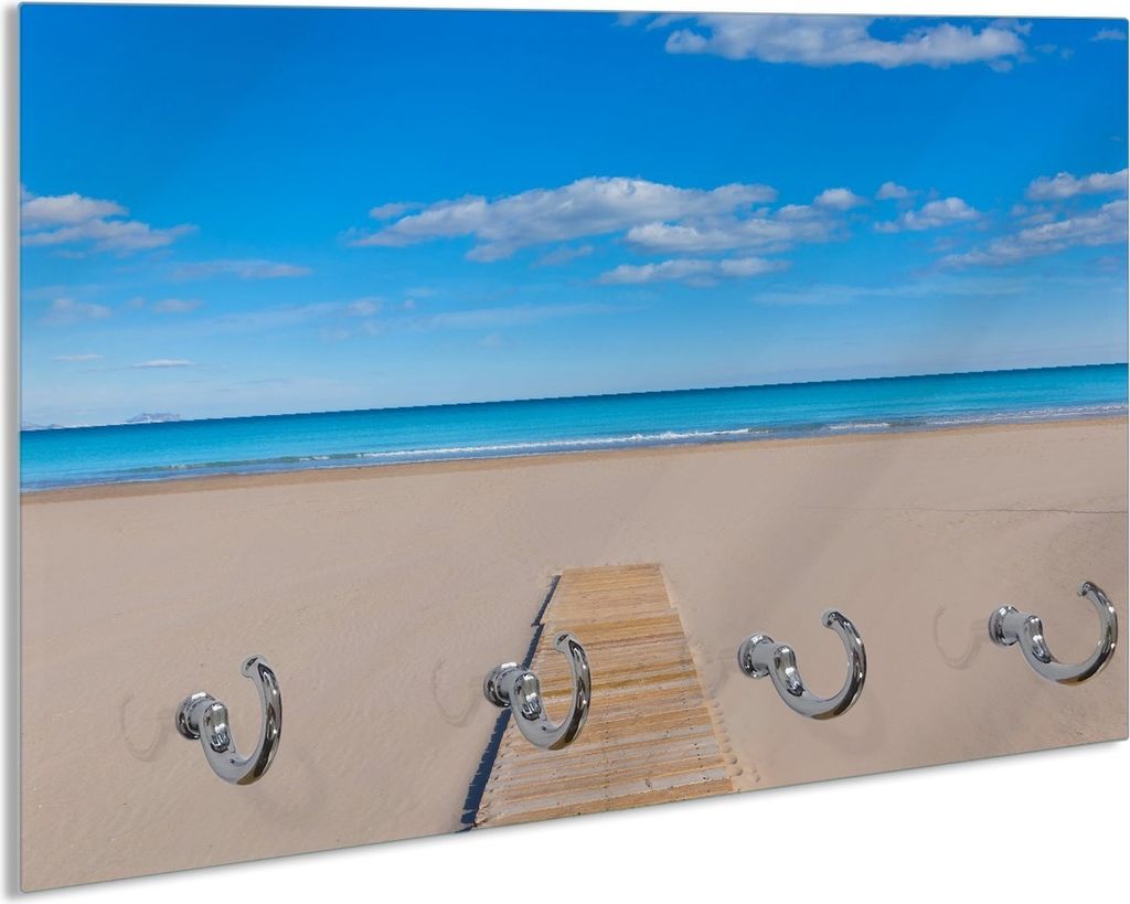 Wallario Schlüsselbrett aus Glas, Motiv: Auf dem Holzweg zum blauen Meer, 30 x 20 cm mit 4 Haken