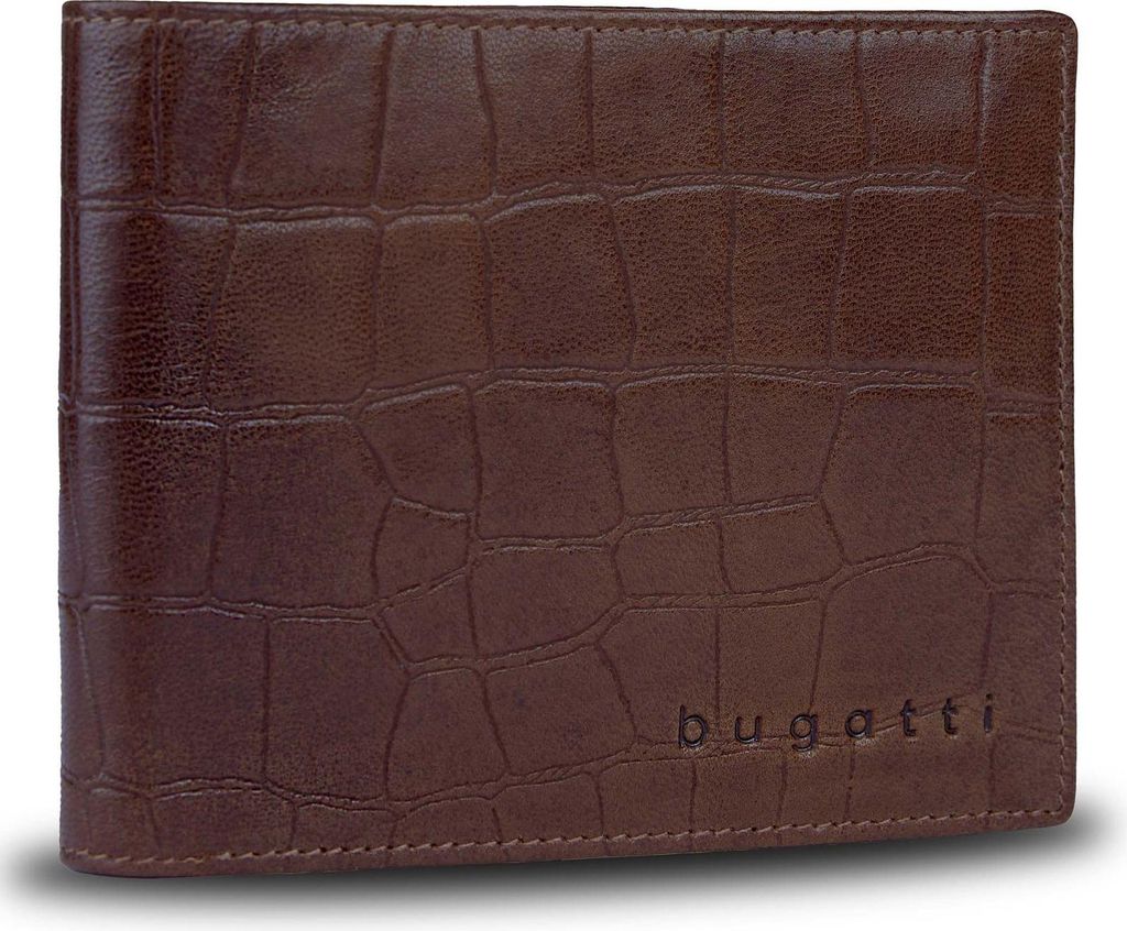 bugatti Leder Geldbörse Lima RFID Wallet With Flap Croco Brown dunkelbraun