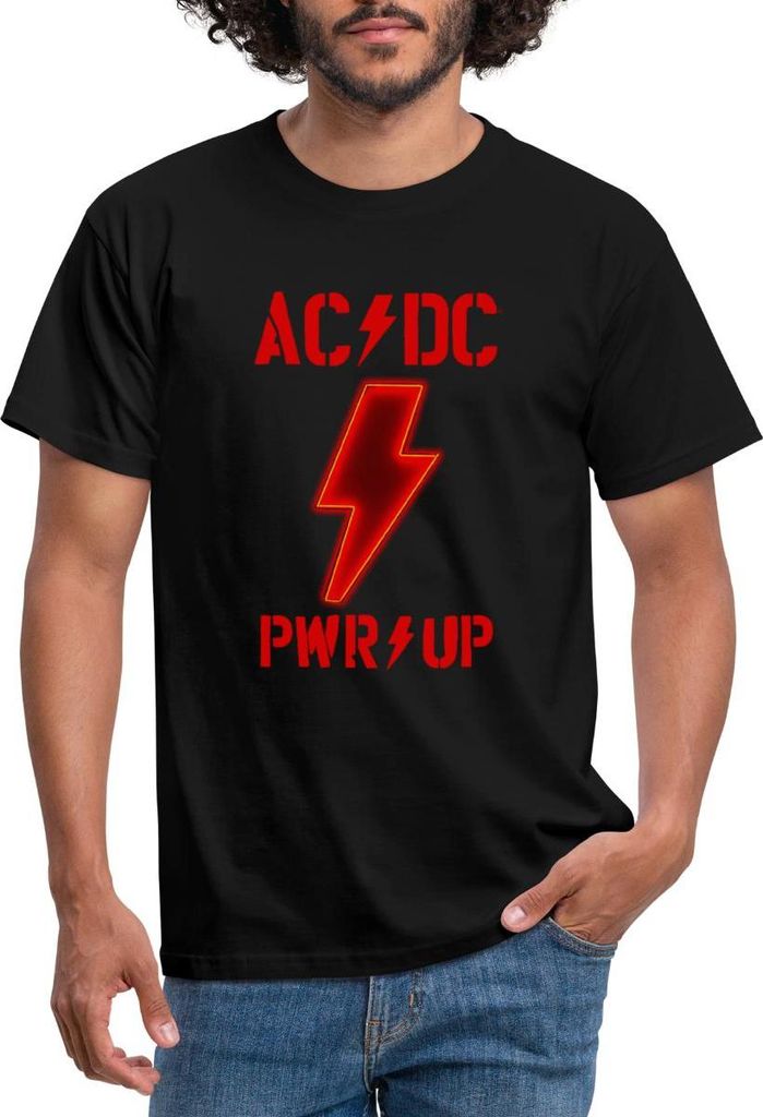Spreadshirt AC/DC Power Up Tour Logo PWR/UP Mit Backprint Männer T-Shirt, XXL, Schwarz