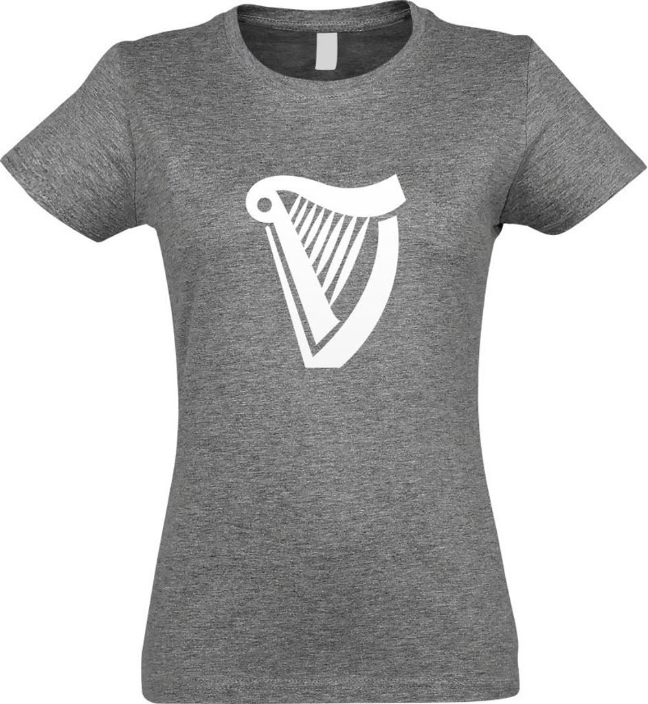 Kiwistar - T-Shirt tailliert - Damen - Graumeliert - Harfe - mit Motiv Bedruckt - Funshirt Design - Sport - Freizeit - Damen - L
