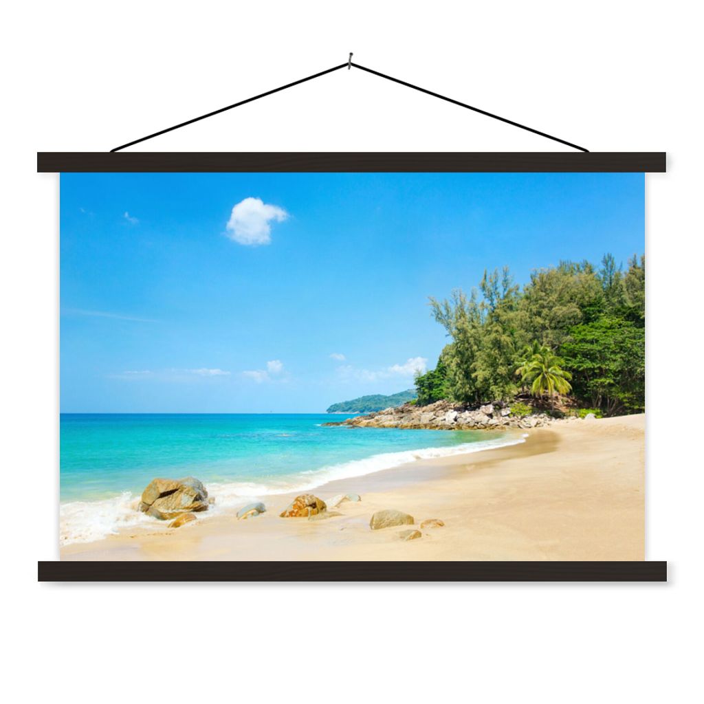 MuchoWow Textilposter Strand - Meer - Pflanzen - Tropisch 120x80 cm mit schwarzem Rahmen - Wanddeko