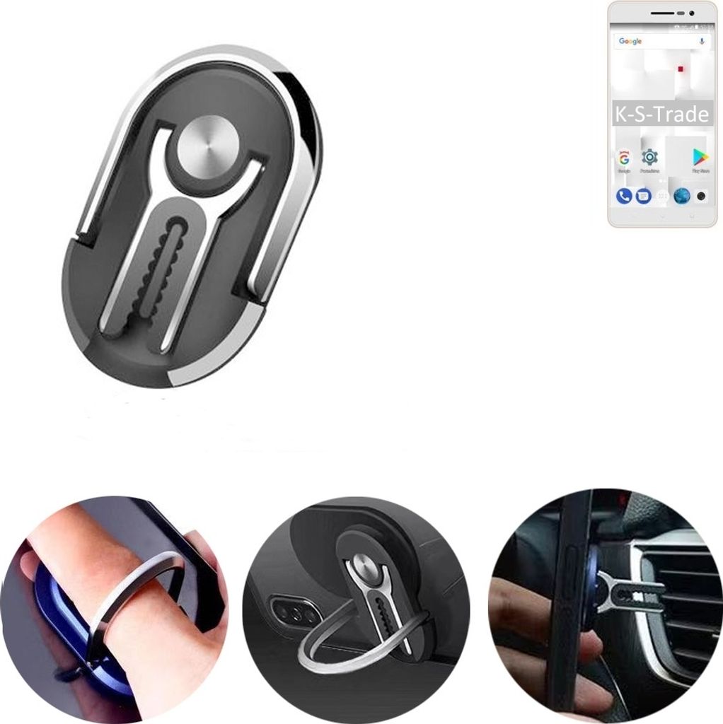 K-S-Trade 3in1 Smartphone-Ring Handy-Ring kompatibel mit thomson Delight TH201 Fingerhalterung Handyring Tischständer Lüftungsgitter-Halterung