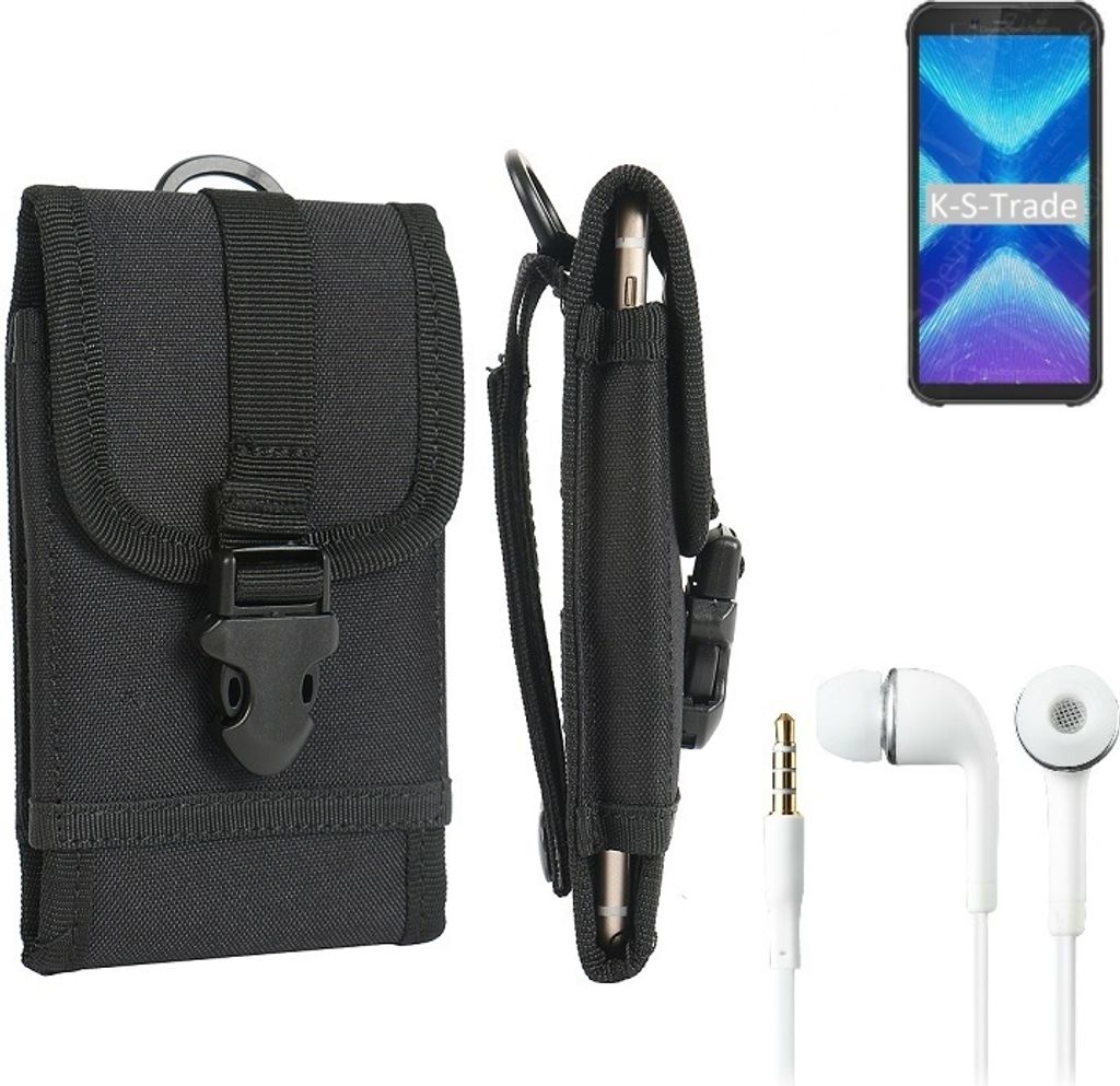 K-S-Trade Holster Schutz Hülle kompatibel mit Blackview BV5500 Plus Gürteltasche Handy Hülle Tasche outdoor Seitentasche schwarz 1x + Kopfhörer