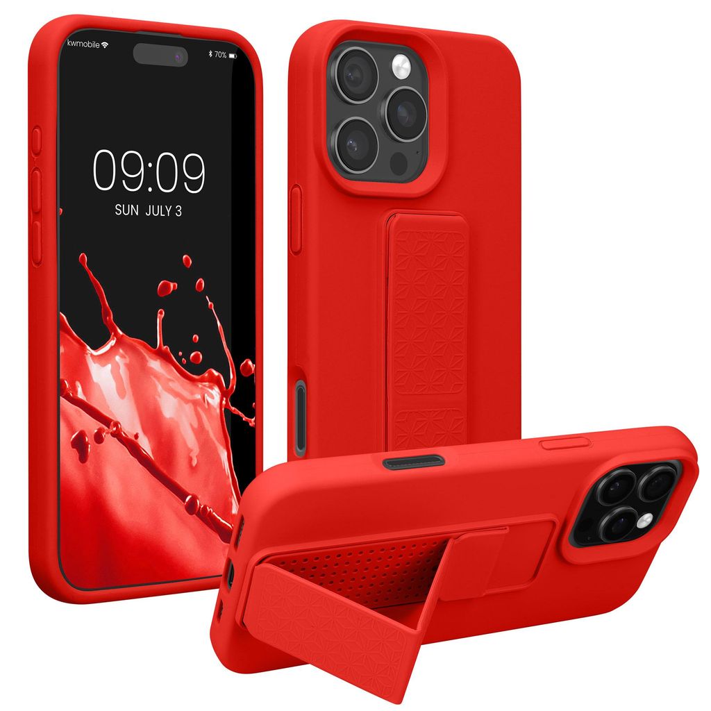 kwmobile Handyhülle für Apple iPhone 16 Pro Hülle - TPU Silikon Case mit Fingerhalter und Stand - Schutzhülle Cover in Rot