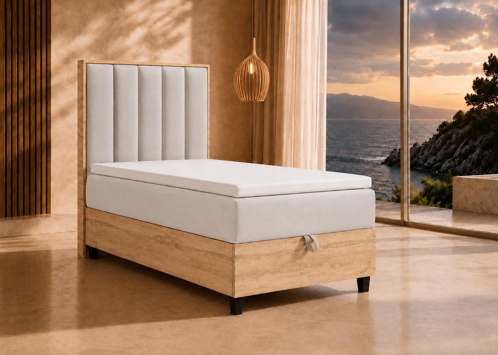 Trinity K-1 Einzelbett 90x200 Creme | Boxspringbett mit Produktbild 