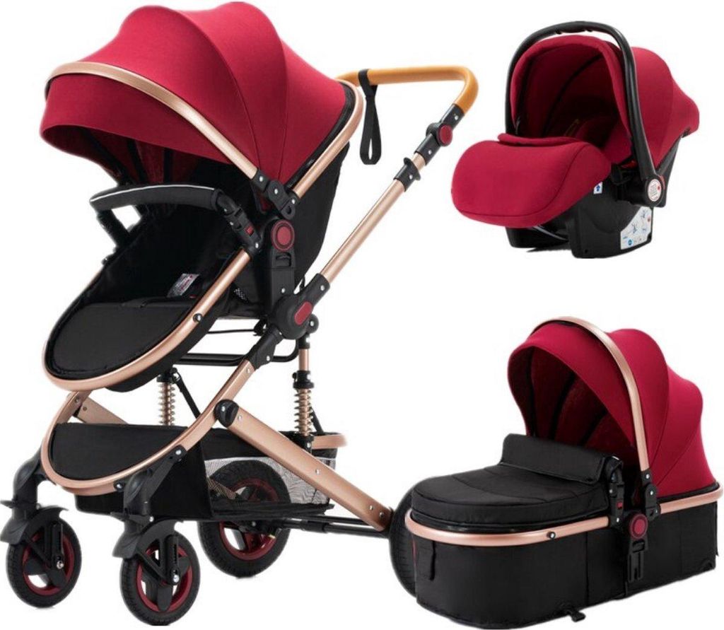 Happyment 3-in-1 Kinderwagen – Buggy, Wanderwagen & Reisebuggy – Faltbar – Rot