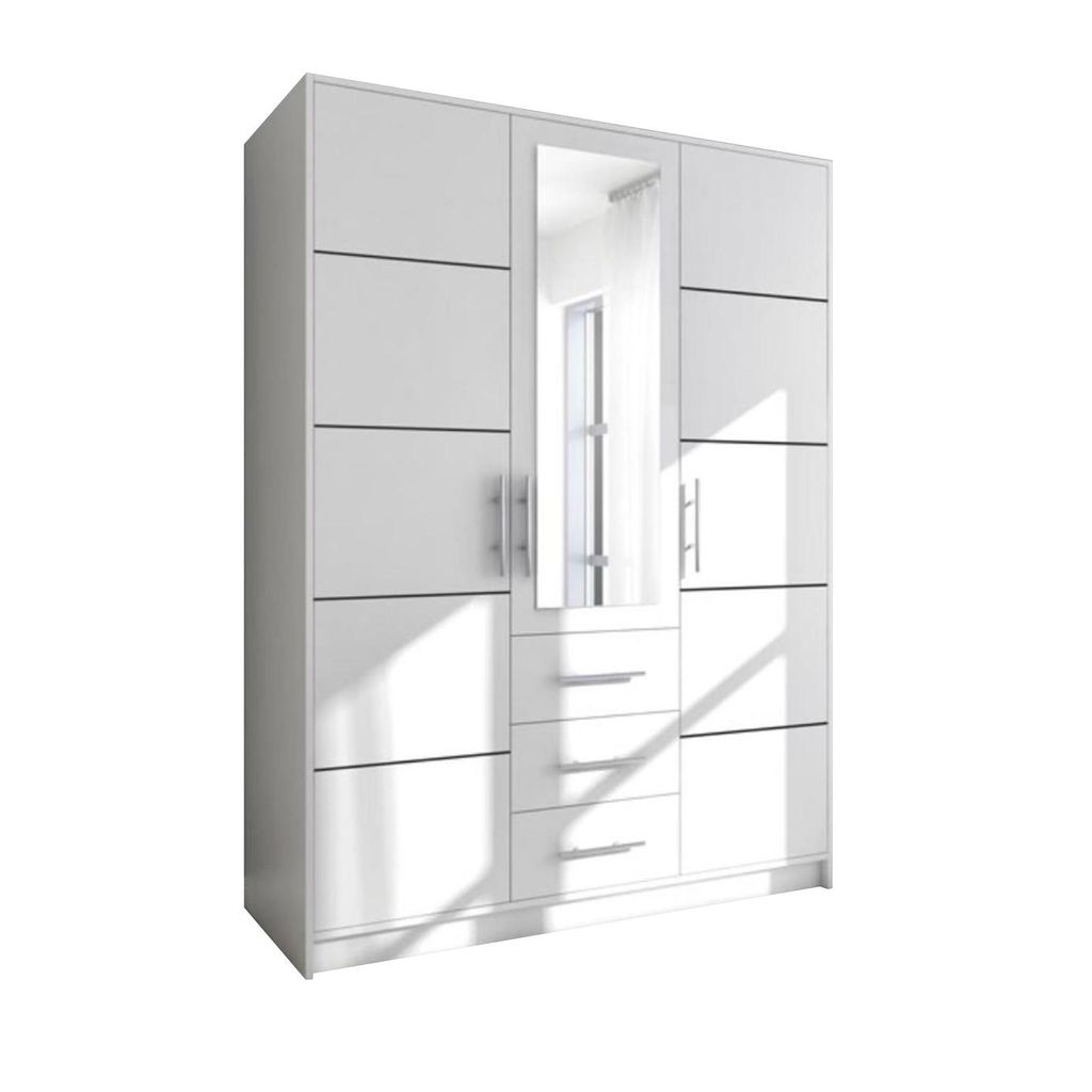 Kleiderschrank BALI D3 – 150 cm – 3 Türen, Spiegel & 3 Schubladen – (Weiß)