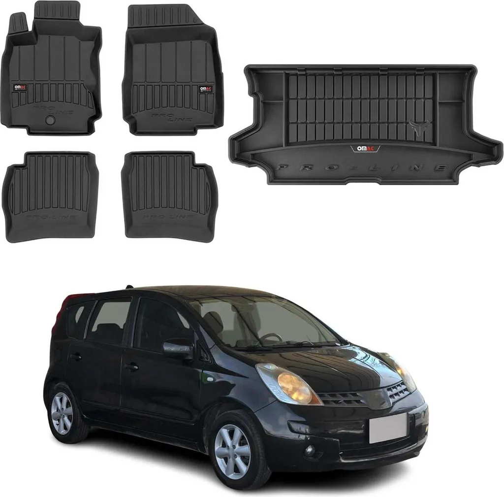 Set Tappetini e Vasca Baule OMAC Gomma Nera per Nissan Note 2005-2013