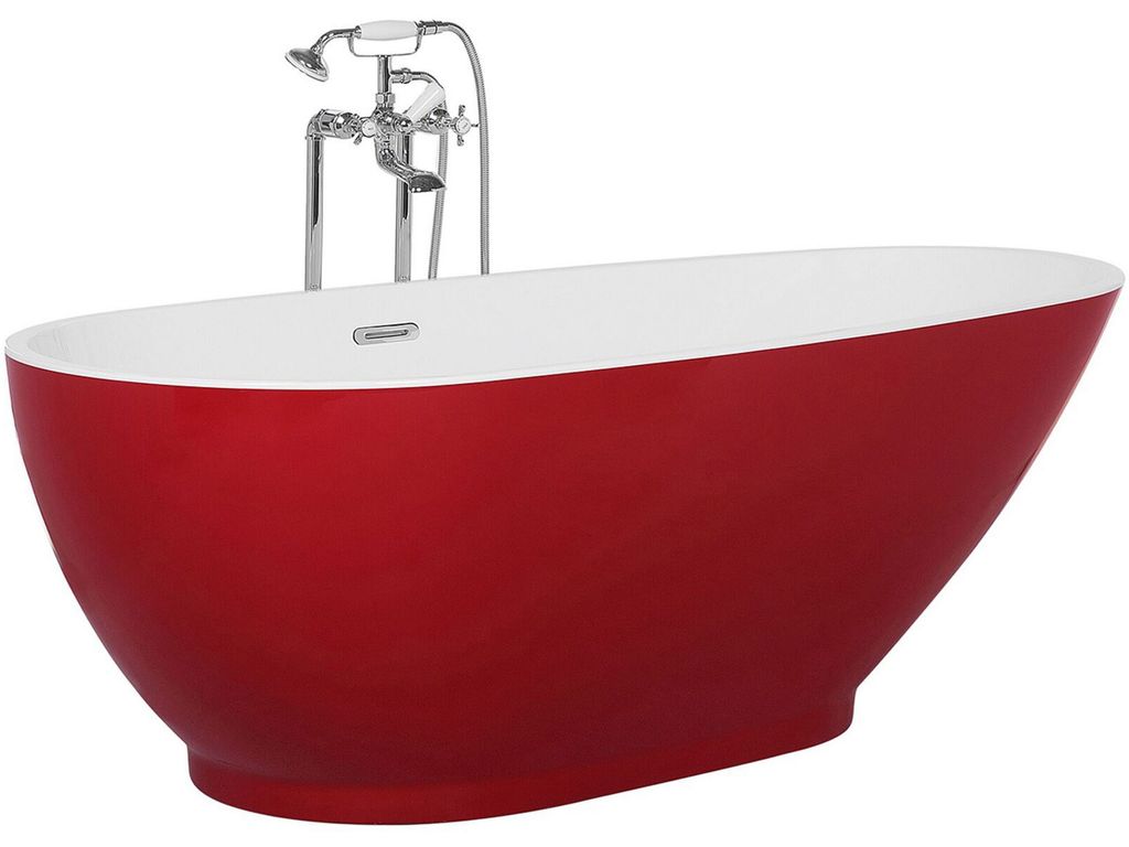 BELIANI Badewanne Rot Freistehend 173 x 82 cm Walnussform Produktbild 3