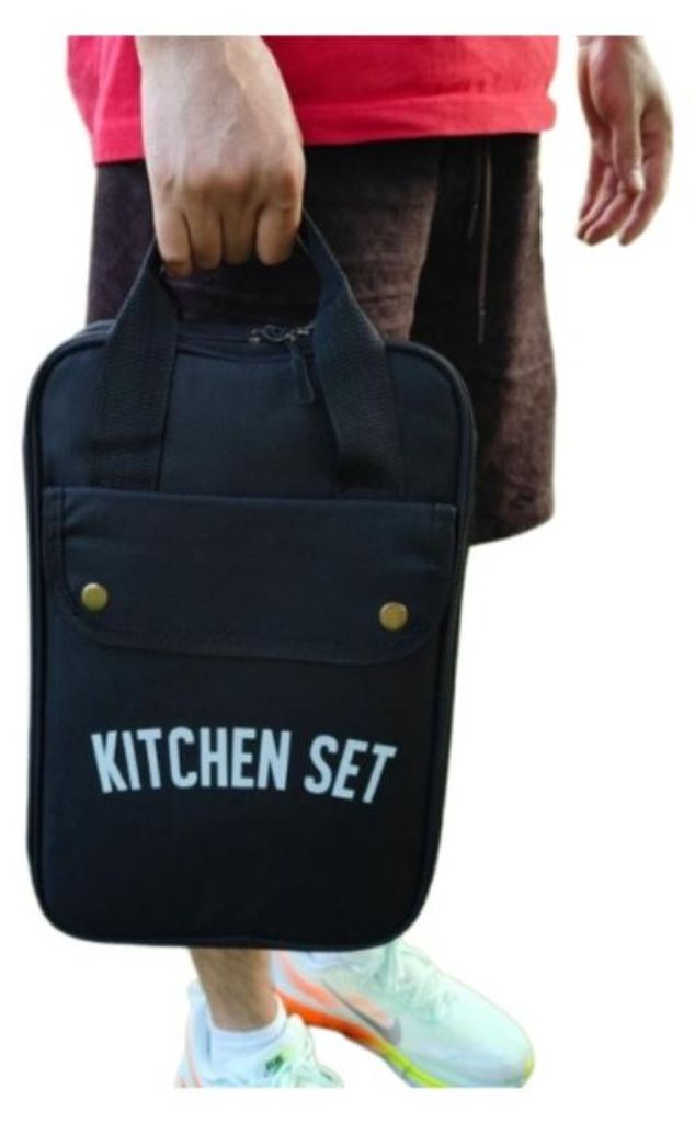 INF Faltbare Kochgeschirrtasche Polyester L25cm x W36cm x H6cm Camping Schwarz
