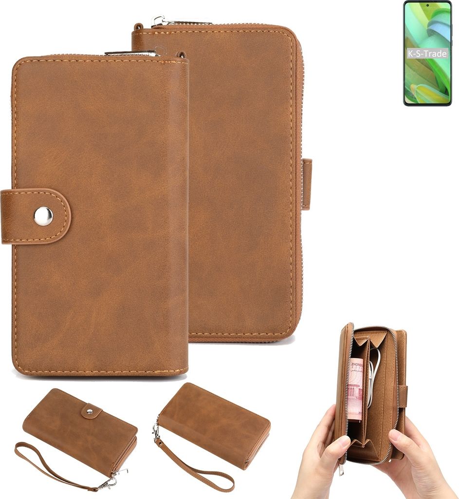 K-S-Trade Handyhülle Schutzhülle kompatibel mit Motorola Edge 2022 & Portemonnee Tasche Handytasche Case Etui Geldbörse Wallet braun (1x)