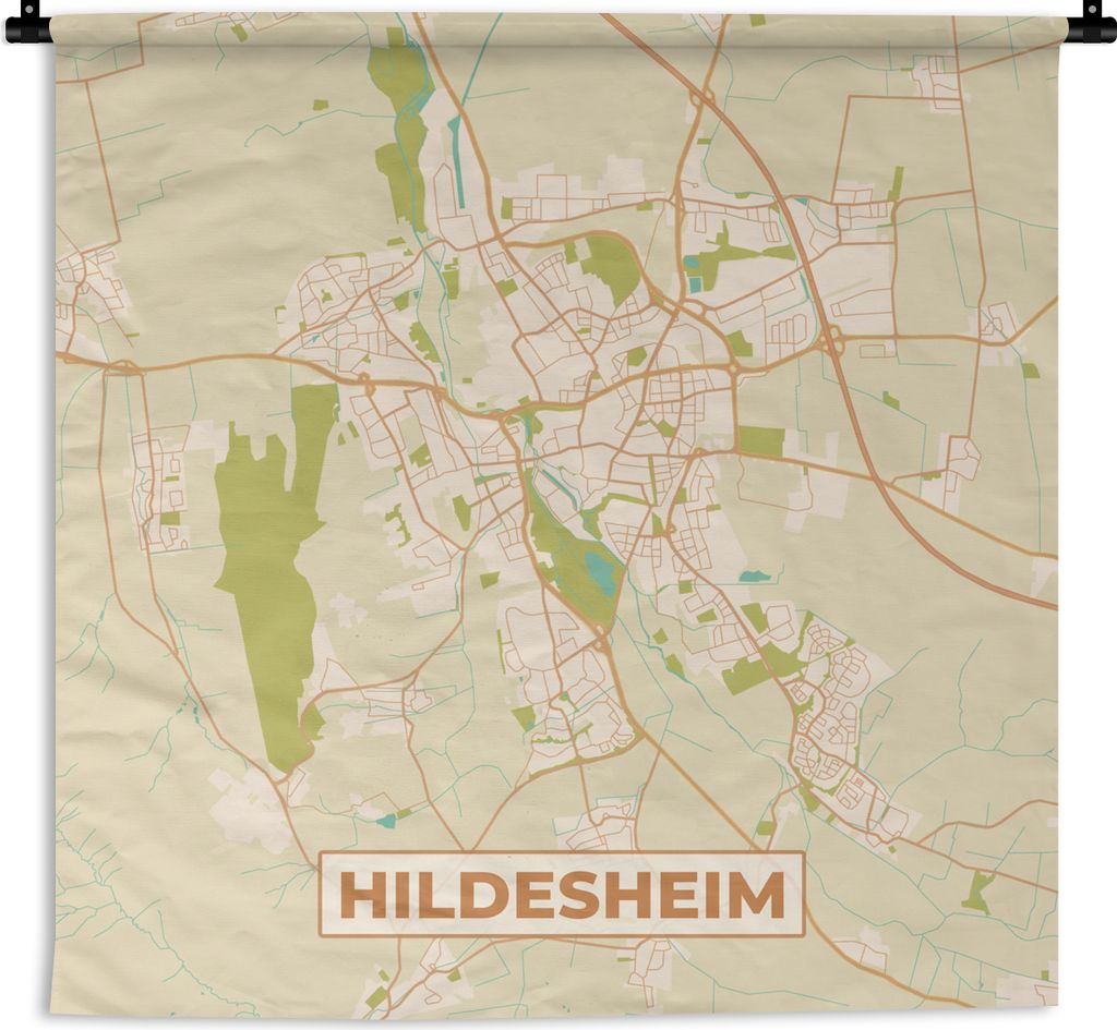 MuchoWow Wandteppich Wandbehang Karte - Jahrgang - Hildesheim - Stadtplan 90x90 cm Tapisserie Dekoration Wandtuch - Wandaufhänger