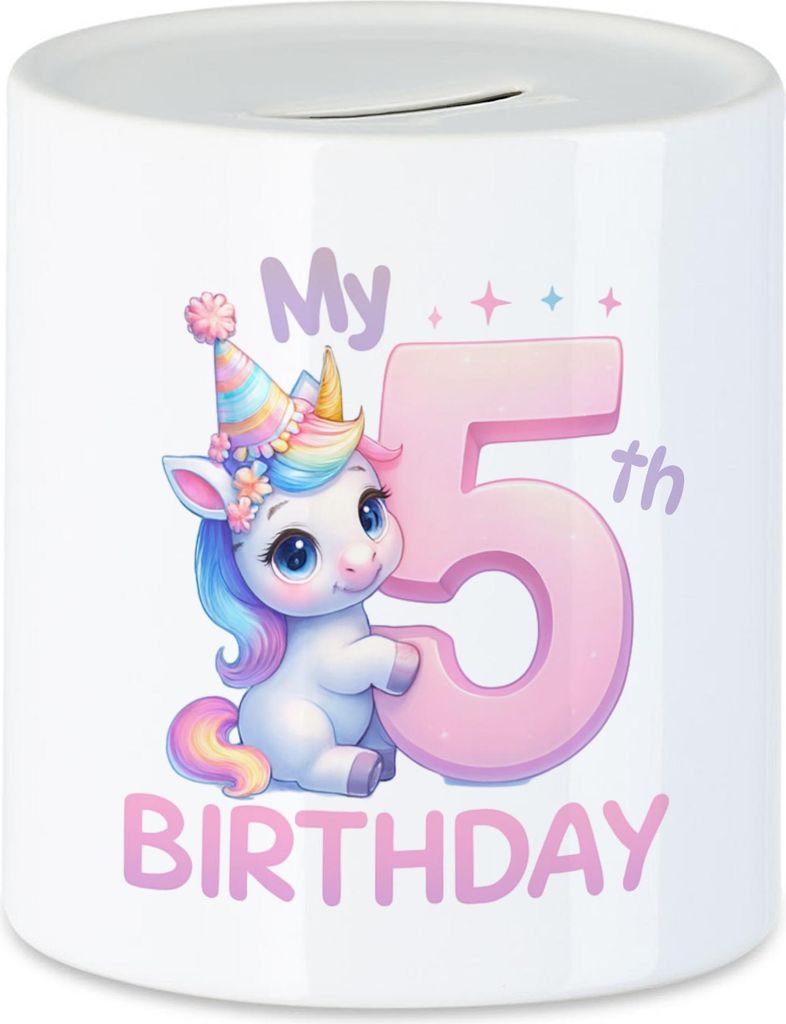 Einhorn Spardose My 5th Birthday Geschenkidee Kindergeburtstag Mädchen 5 Jahre
